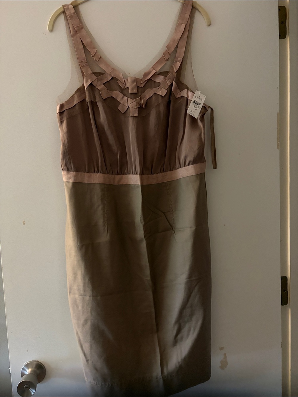 LOFT Two-Tone Taupe & Blush Midi Dress